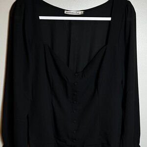 Abercrombie & Fitch Black Blouse 9 Button V Neck Front Size L